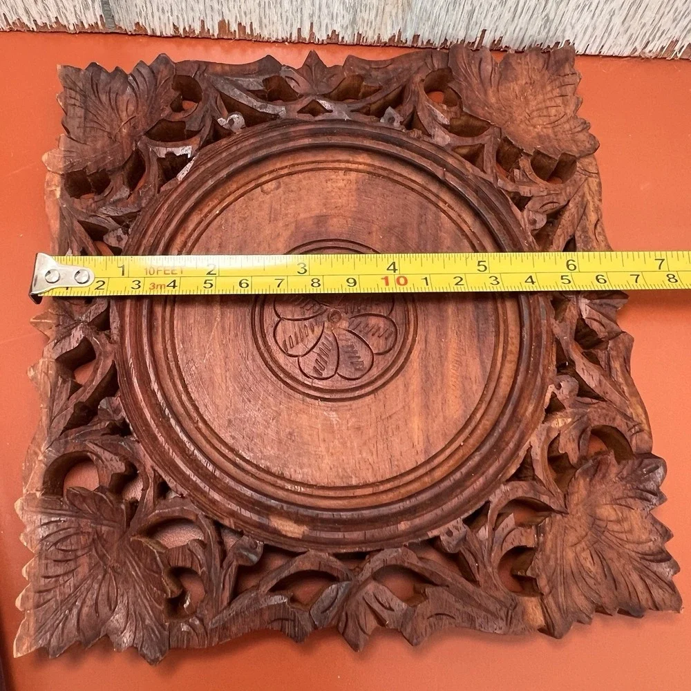 Vintage Teak Hand Carved Wooden Trivet/ Hot Plate Made in India